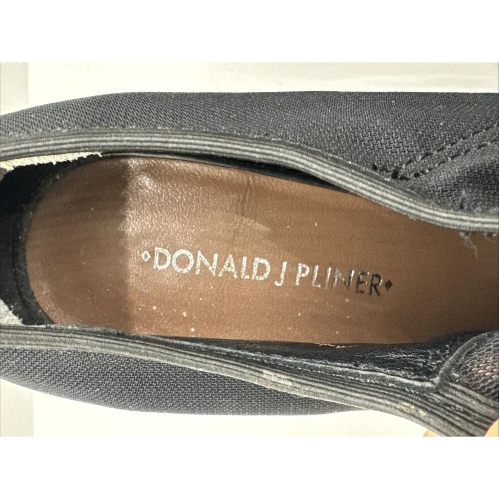 Donald J Pliner Peep Toe Bootie Black Canvas Wedge Heel Sz 8